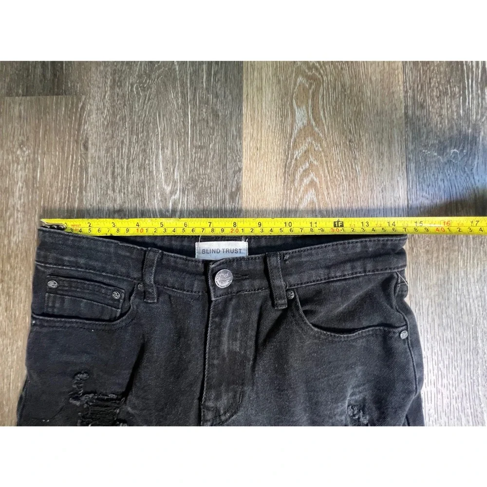 Blind Trust Distressed‎ Jeans Women 14 Black Ripped Slim Fit Moto Edge